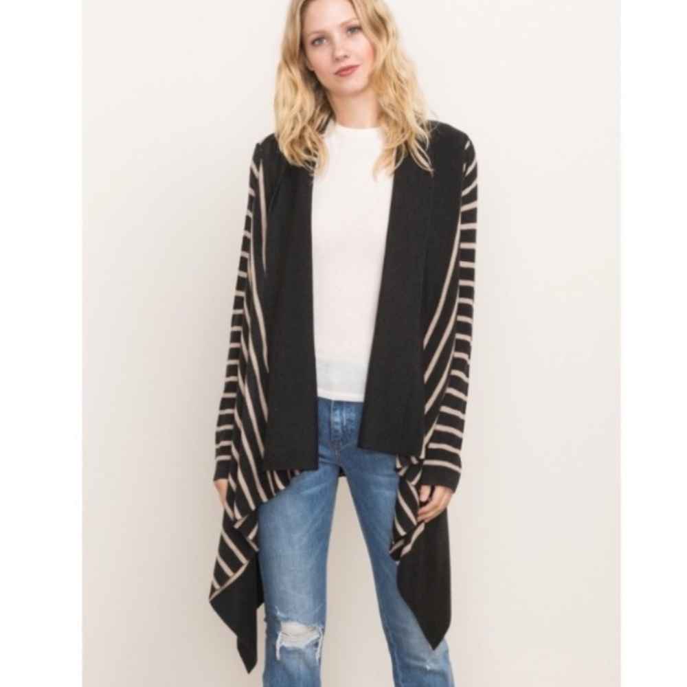 Mystree | Cardigan | Black & Beige Stripe Open Cardigan
